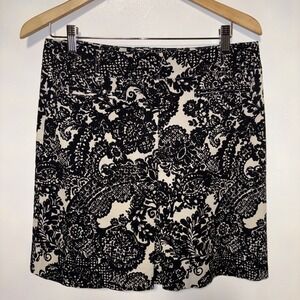 Talbots Skirt  Black White Paisley Cotton Stretch  Size 10 Office Church Pencil